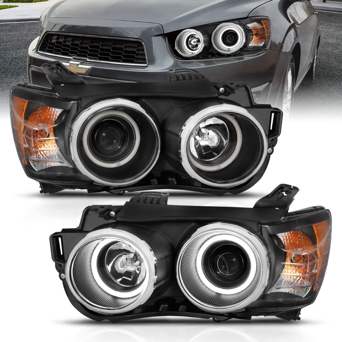 Chevy Sonic 12-15 4DR hatchback Projector Headlights - Black - Image 1