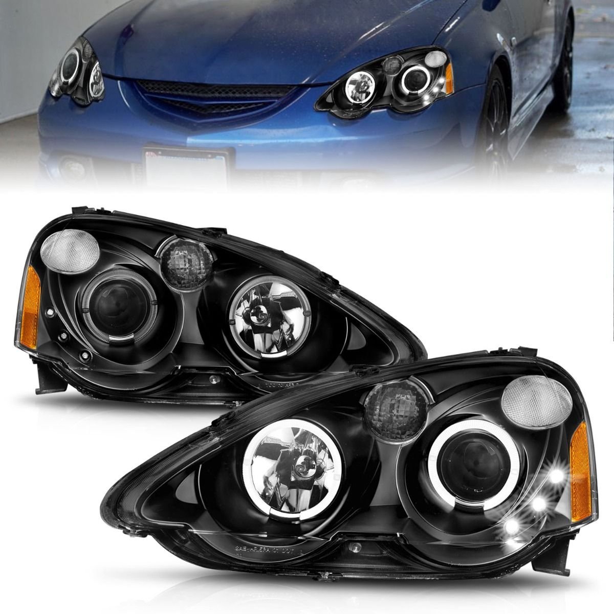 Acura RSX 02-04 Projector Led Halo Headlights Black - Image 1