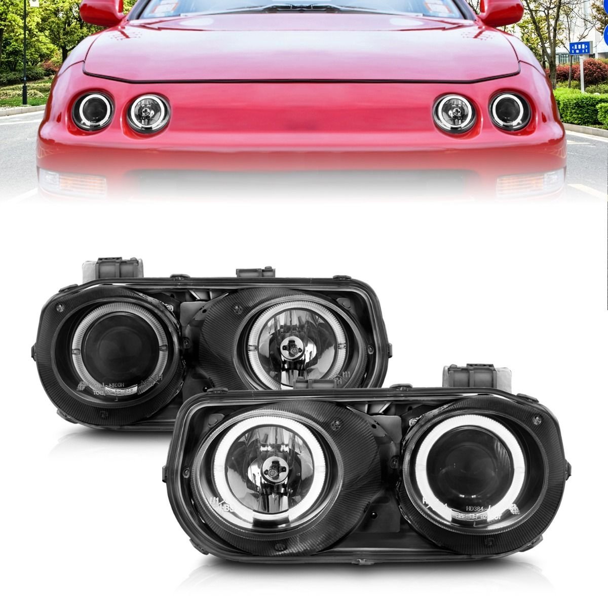 Acura Integra 94-97 Projector Halo Headlights Black - Image 1