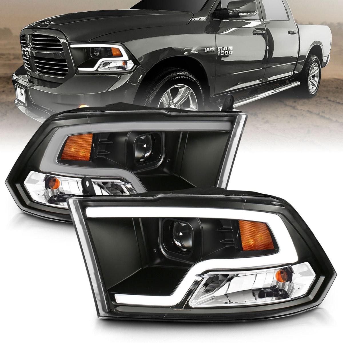 Dodge Ram 1500 09-18 /ram 2500/3500 10-18 Projector Plank Style Headlights Black Clear Amber (for Non-projector Models) - Image 1