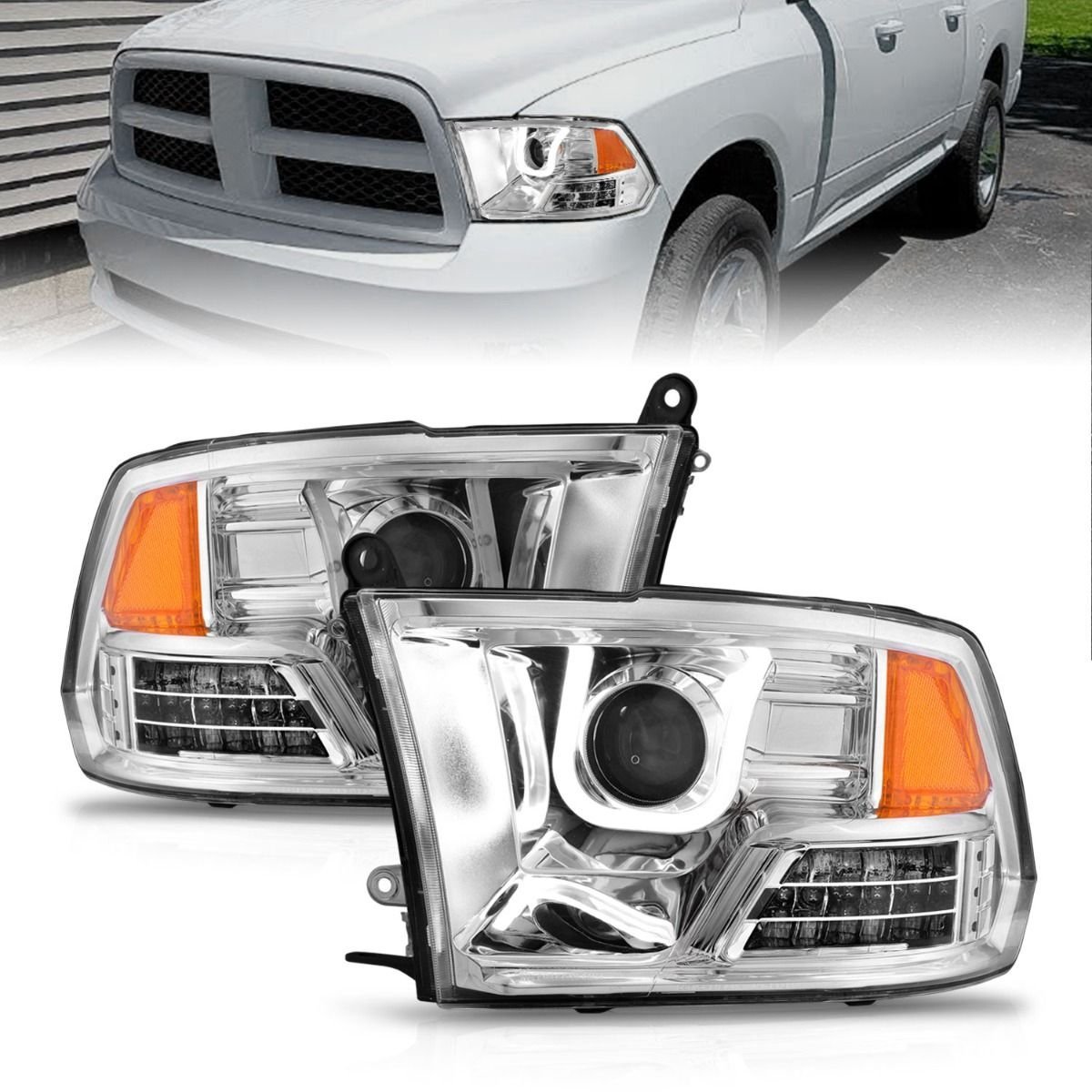 Dodge Ram 1500 09-18 / Ram 2500/3500 10-18 U-bar Projector Headlights Chrome - Image 1