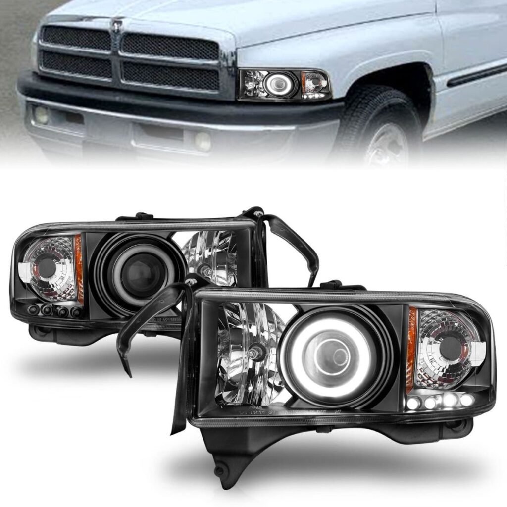 Dodge Ram 1500 94-01 / Ram 2500/3500 94-02 / Ram Sport Model 94-98 Projector Headlights Black W/Rx Halo