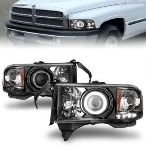 Dodge Ram 1500 94-01 / Ram 2500/3500 94-02 / Ram Sport Model 94-98 Projector Headlights Black W/Rx Halo - Image 1