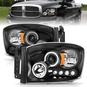 Dodge Ram 1500 06-08 / Ram 2500/3500 06-09 Projector Headlights W/ Led Halos Black Housing - Image 1