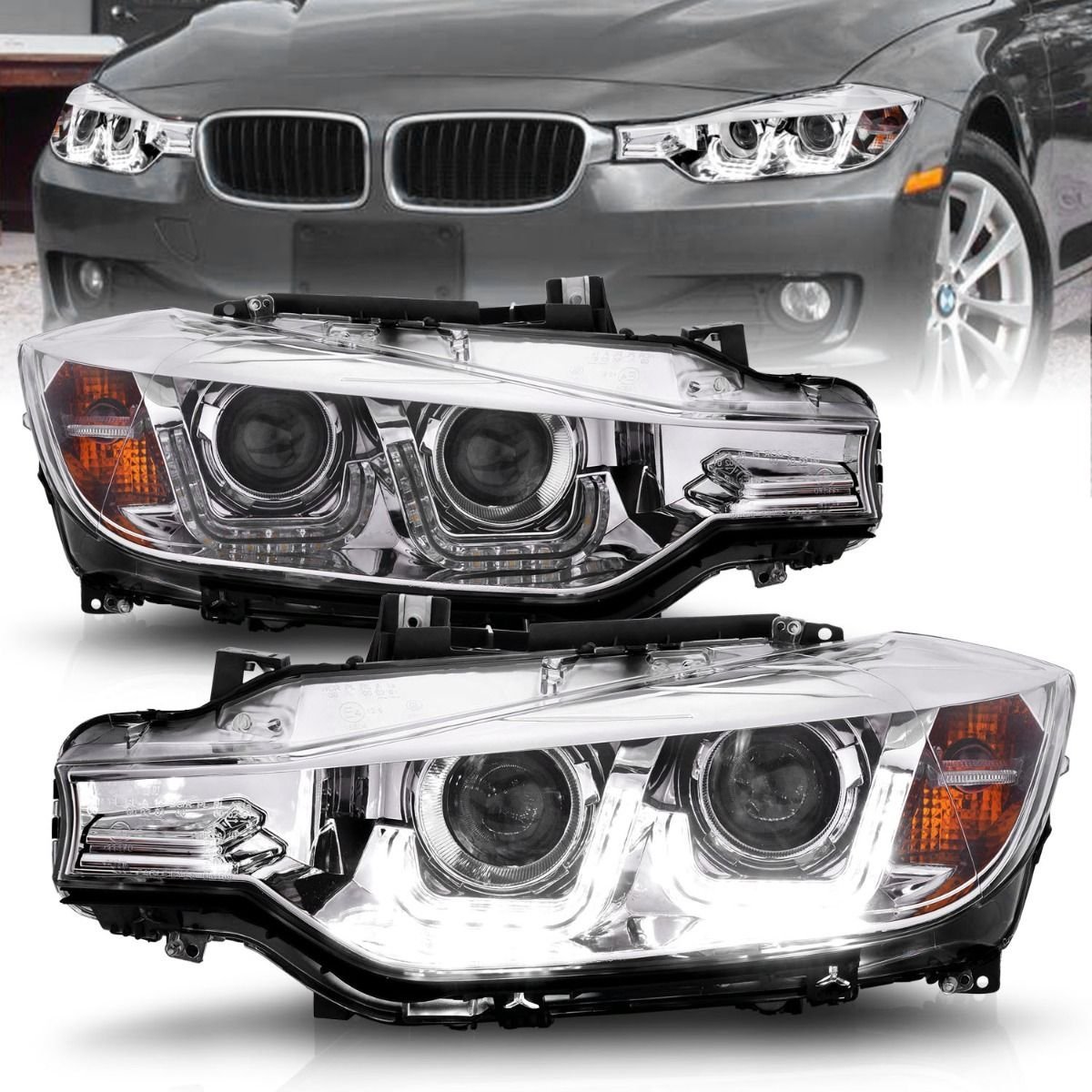BMW 3 Series F30 12-15 4DR Projector Headlights U-bar Chrome - Image 1