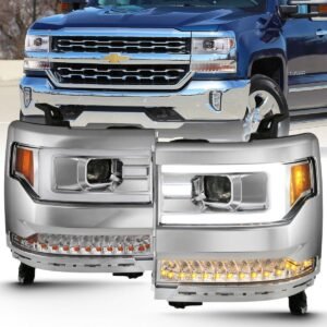 Chevy Silverado 1500 16-18 Projector Plank Style Headlights - Chrome - Image 1