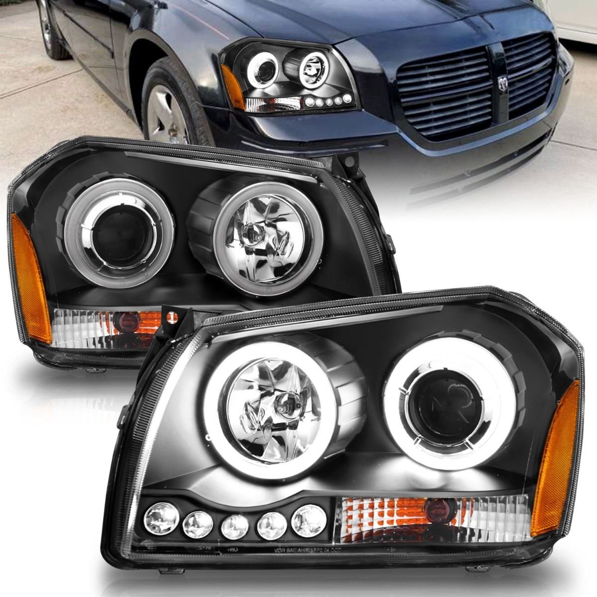 Dodge Magnum 05-07 Projector Headlights Black W/ Rx Halo - Image 1