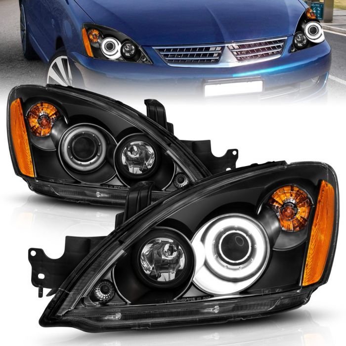 Mitsubishi Lancer 04-07 Projector Headlights Black W/ Rx Halo