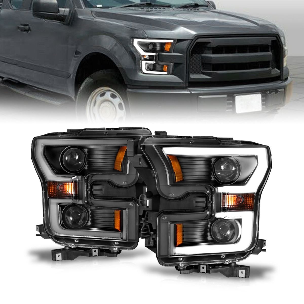 Ford F-150 15-17 Projector Plank Style Headlight Black - Image 1