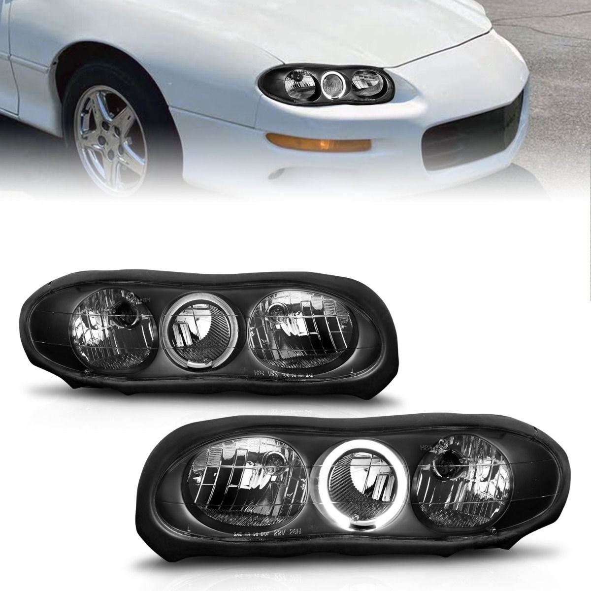 CHEVY CAMARO 98-02 CRYSTAL HALO HEADLIGHTS BLACK - Image 1