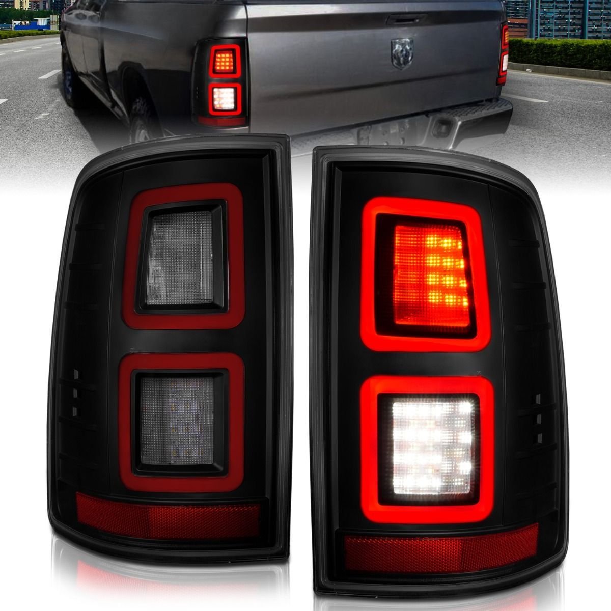 Dodge Ram 1500 09-18 / 2500/3500 10-18 LED Tail Lights Black Smoke Lens - Image 1