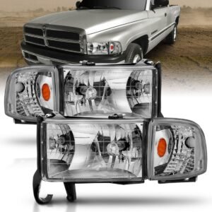 Dodge Ram 1500 94-01 / Ram 2500/3500 94-02 / Ram Sport Model 94-98 Crystal Headlights Chrome W/Corner Light 2pc - Image 1