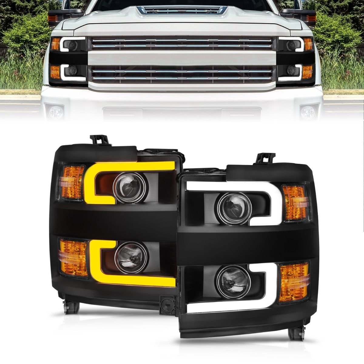 Chevy Silverado 15-19 2500hd/3500hd Projector Switchback Headlight - Black - Image 1