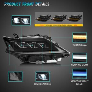 VLAND Full LED Headlights For Lexus RX350 RX450h 2012-2014 F Sport Third generation (AL10) [Fits HID/Xenon Models] - Image 3