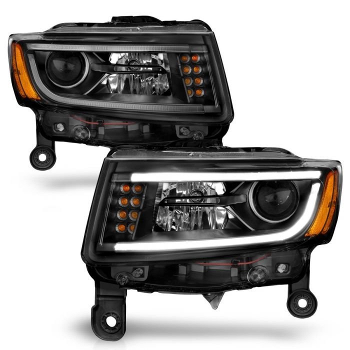 Jeep Grand Cherokee 14-15 Projector Headlights Plank Style Black Housing