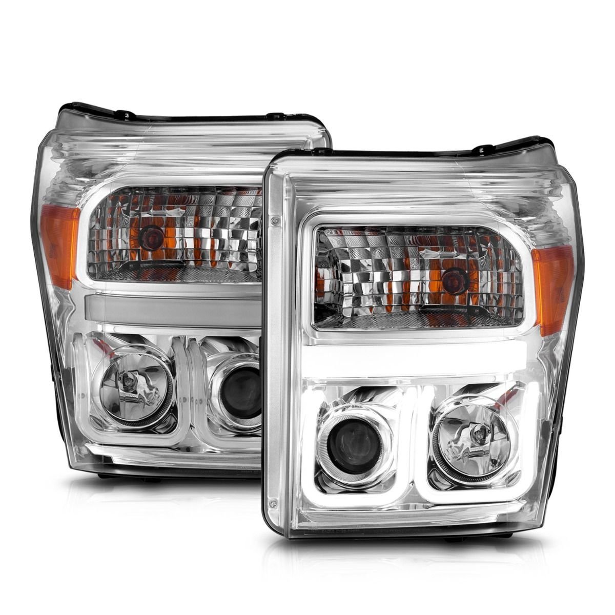 Ford F-250/350/450/550 Super Duty 11-16 Projector U-bar Headlights Chrome Clear - Image 2
