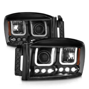 Dodge Ram 1500 06-08 / Ram 2500/3500 06-09 Projector Headlights W/ U-bar Light W/ Black Housing - Image 2