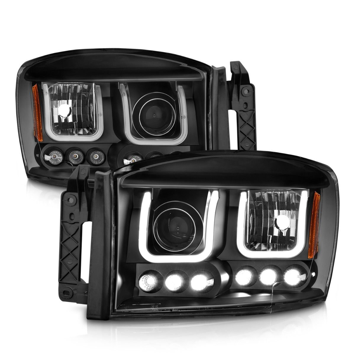 Dodge Ram 1500 06-08 / Ram 2500/3500 06-09 Projector Headlights W/ U-bar Light W/ Black Housing - Image 2
