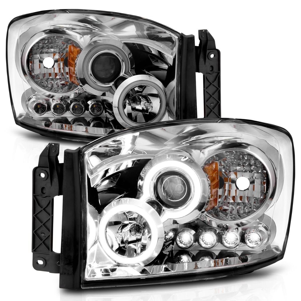 Dodge Ram 1500 06-08 / Ram 2500/3500 06-09 Projector Headlights Chrome W/ Rx Halo - Image 2