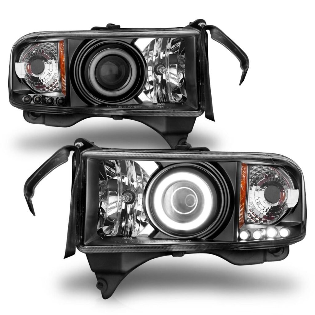 Dodge Ram 1500 94-01 / Ram 2500/3500 94-02 / Ram Sport Model 94-98 Projector Headlights Black W/Rx Halo