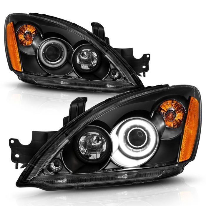 Mitsubishi Lancer 04-07 Projector Headlights Black W/ Rx Halo
