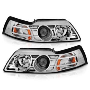 FORD MUSTANG 99-04 PROJECTOR HEADLIGHTS W/ CHROME HOUSING - Image 1