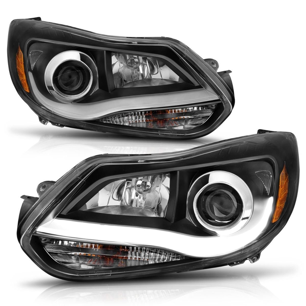 Ford Focus 12-14 Projector Plank Style Headlights Black - Image 2