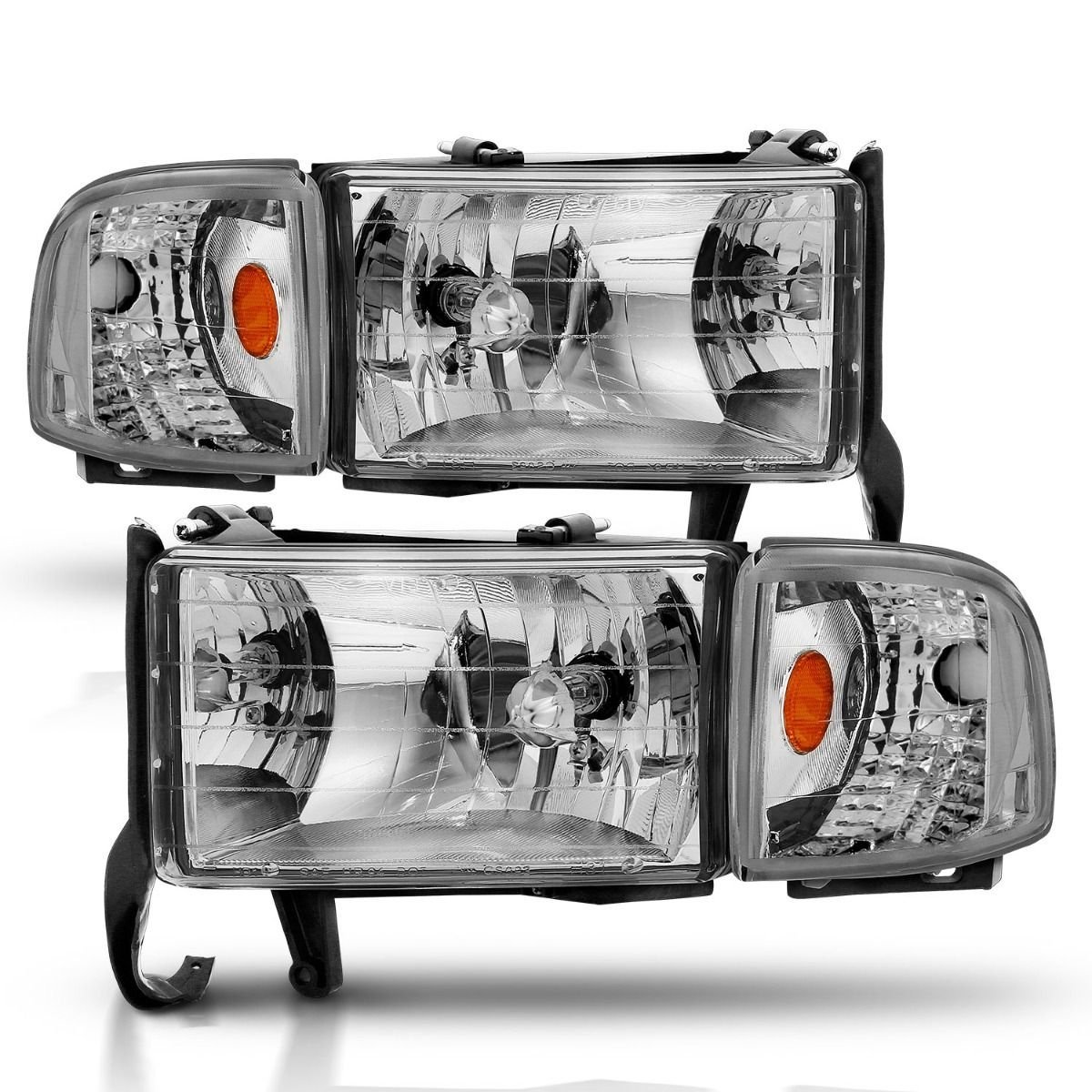 Dodge Ram 1500 94-01 / Ram 2500/3500 94-02 / Ram Sport Model 94-98 Crystal Headlights Chrome W/Corner Light 2pc - Image 2