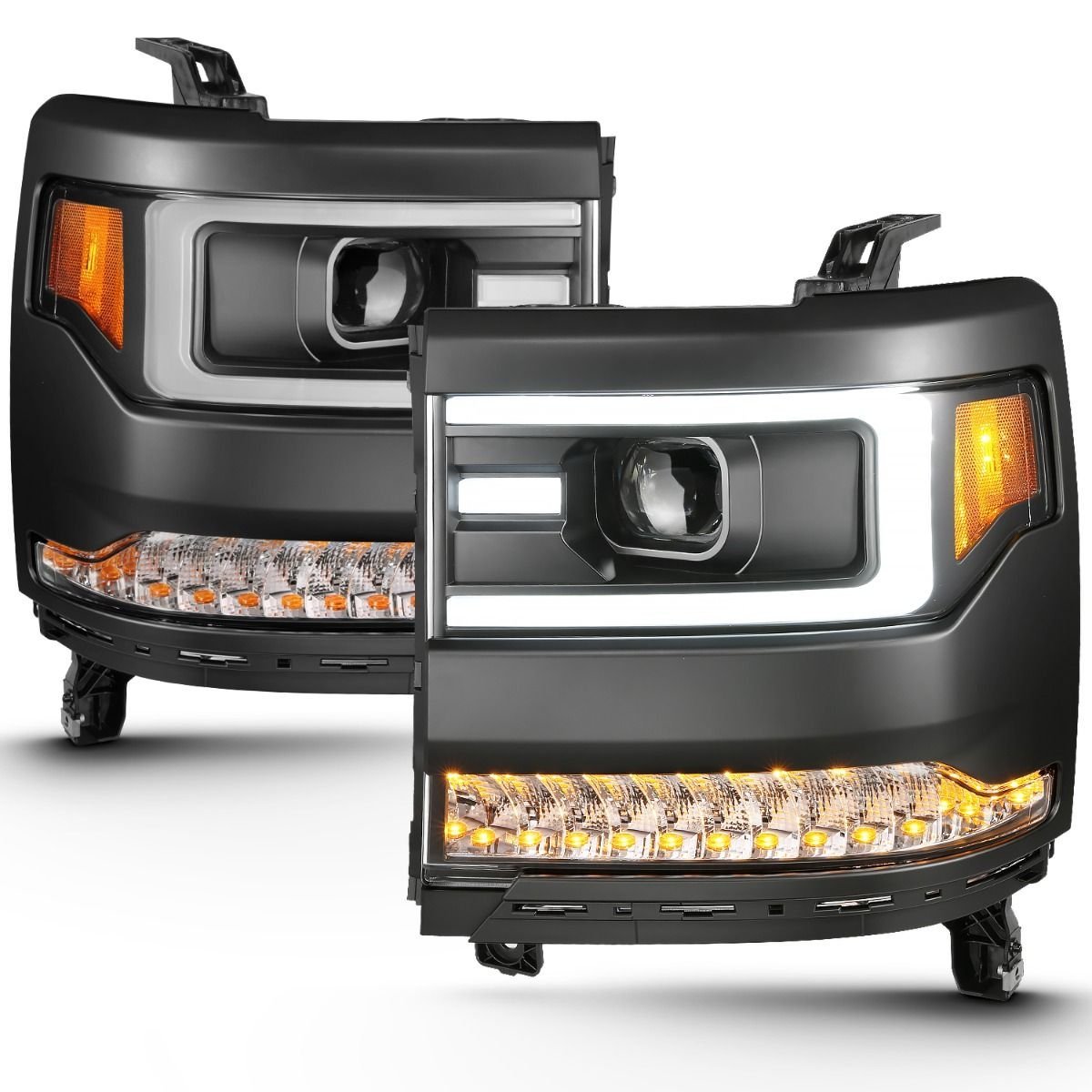 Chevy Silverado 1500 16-18 Projector Plank Headlights - Black - Image 2
