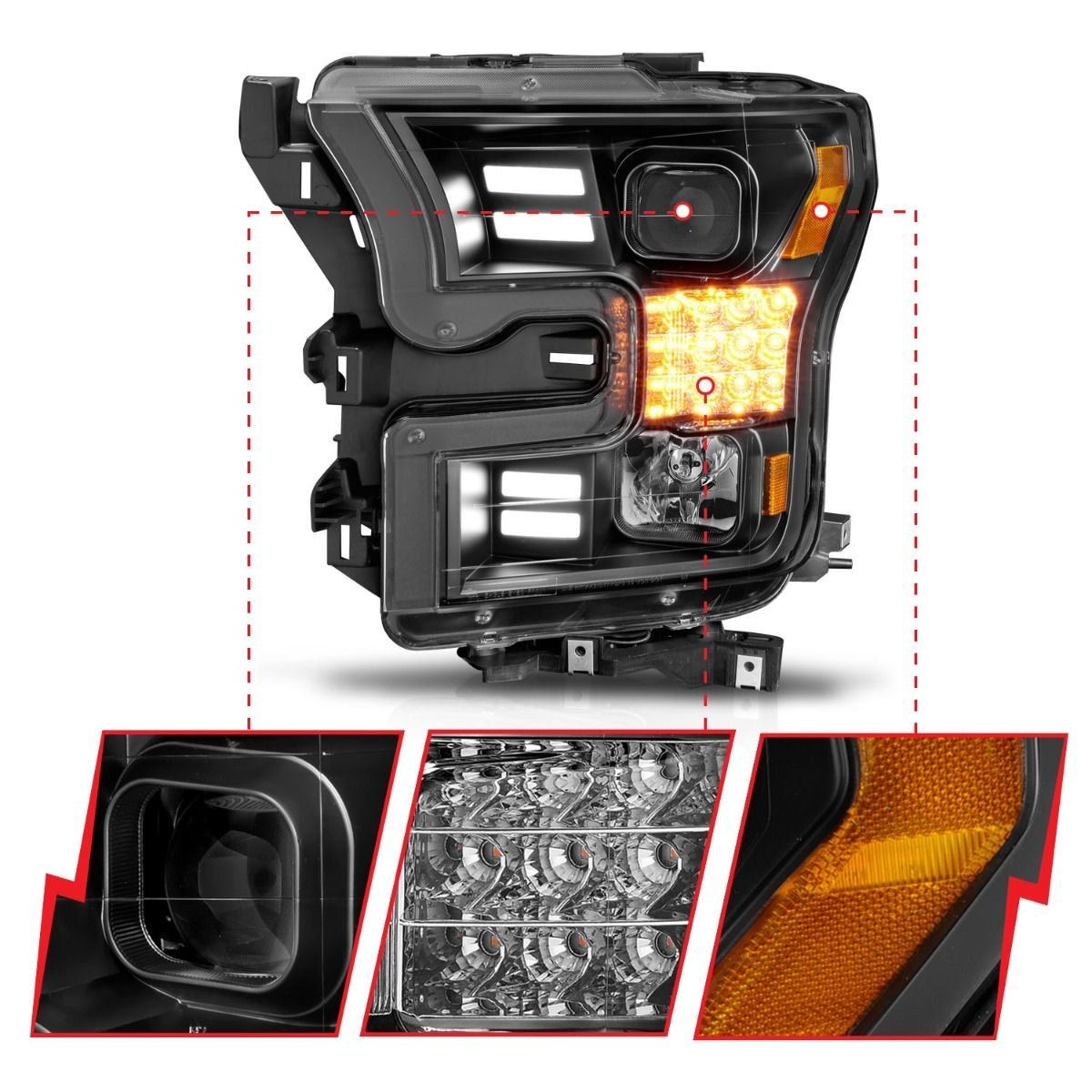 Ford F-150 15-17 Projector Light W/ Bar Style Light Black Housing - Image 2
