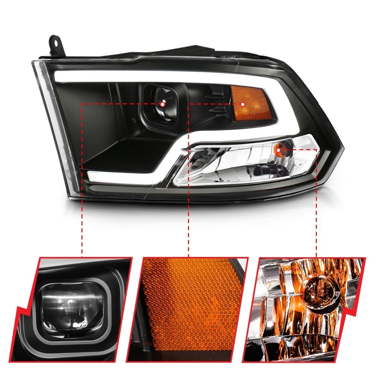 Dodge Ram 1500 09-18 /ram 2500/3500 10-18 Projector Plank Style Headlights Black Clear Amber (for Non-projector Models) - Image 3