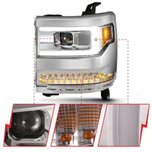 Chevy Silverado 1500 16-18 Projector Plank Headlight - Chrome - Image 2