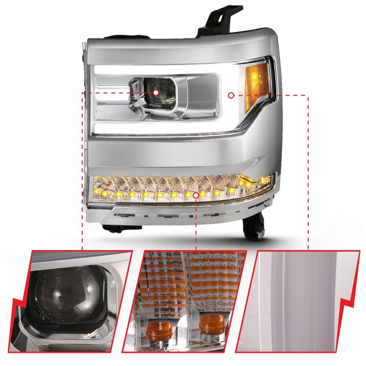 Chevy Silverado 1500 16-18 Projector Plank Headlight - Chrome - Image 2