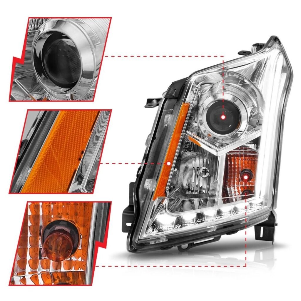 Cadillac SRX 10-14 Projector Headlights Plank Style Chrome