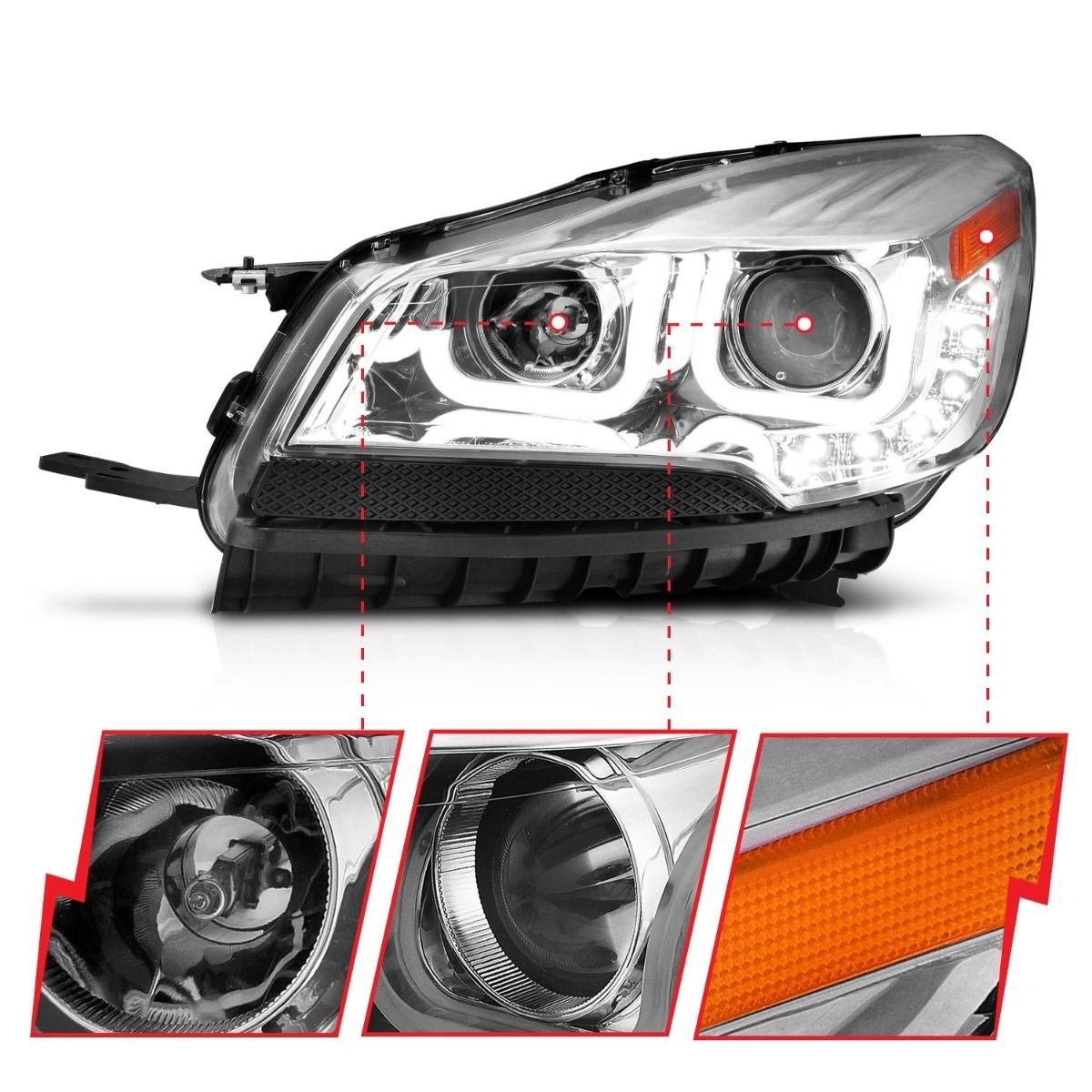 Ford Escape 13-16 Projector U-bar Headlights Chrome - Image 3