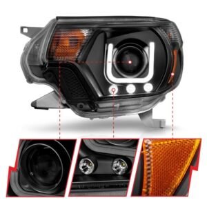 Toyota Tacoma 12-15 Projector Headlights W/ U-bar Black Clear - Image 3