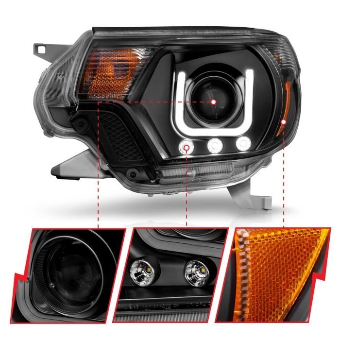 Toyota Tacoma 12-15 Projector Headlights W/ U-bar Black Clear