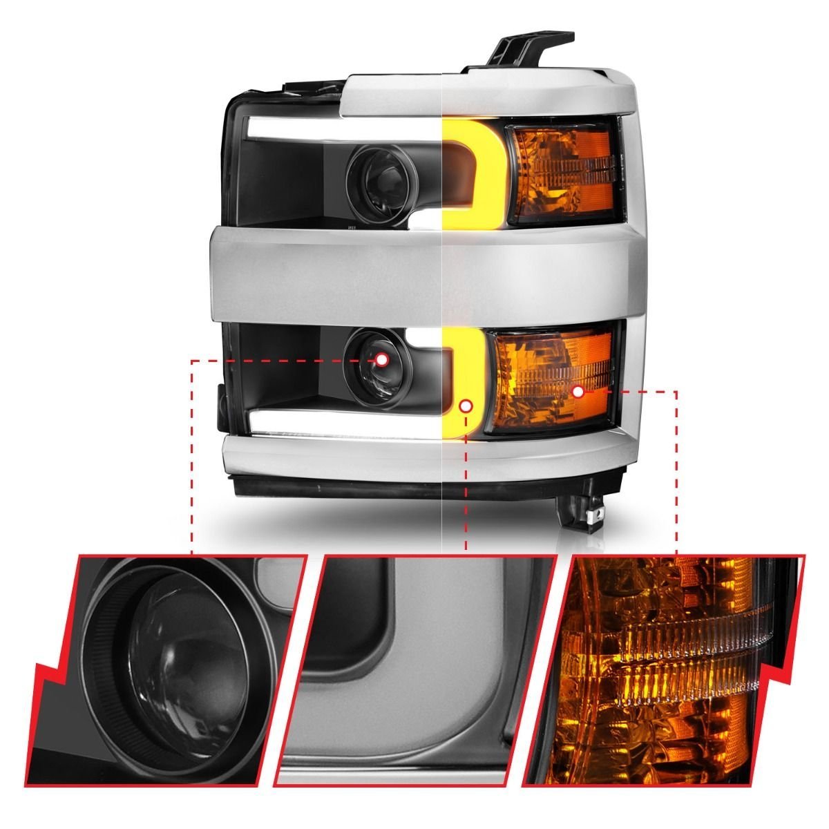Chevy Silverado 15-19 2500hd/3500hd Projector Switchback Headlights - Black - Image 4