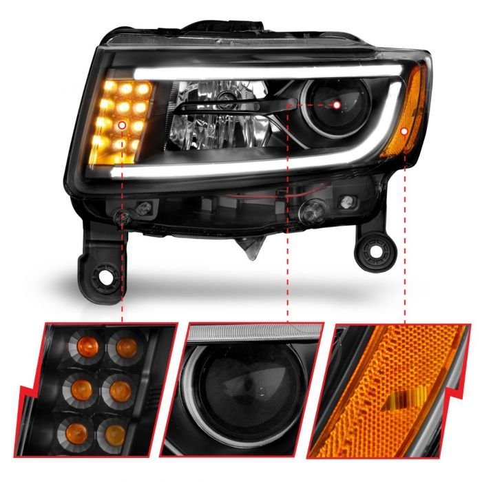 Jeep Grand Cherokee 14-15 Projector Headlights Plank Style Black Housing