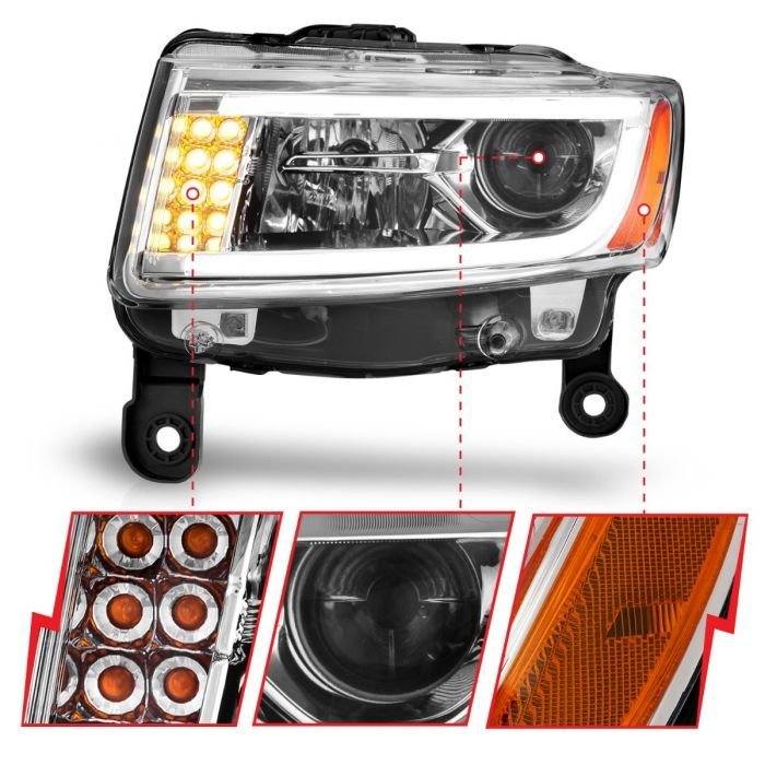 Jeep Grand Cherokee 14-15 Projector Headlights Plank Style Chrome
