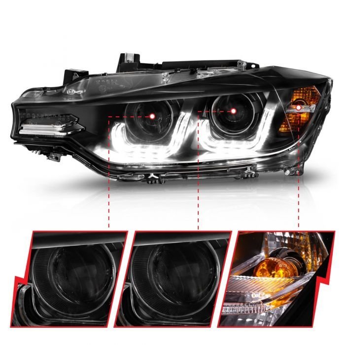 BMW 3 Series F30 12-15 4DRr Projector Headlights U-bar Black