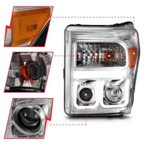 Ford F-250/350/450/550 Super Duty 11-16 Projector U-bar Headlights Chrome Clear - Image 3