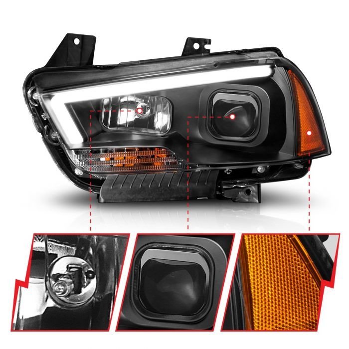 Dodge Charger 11-14 Projector Plank Style Headlight Black