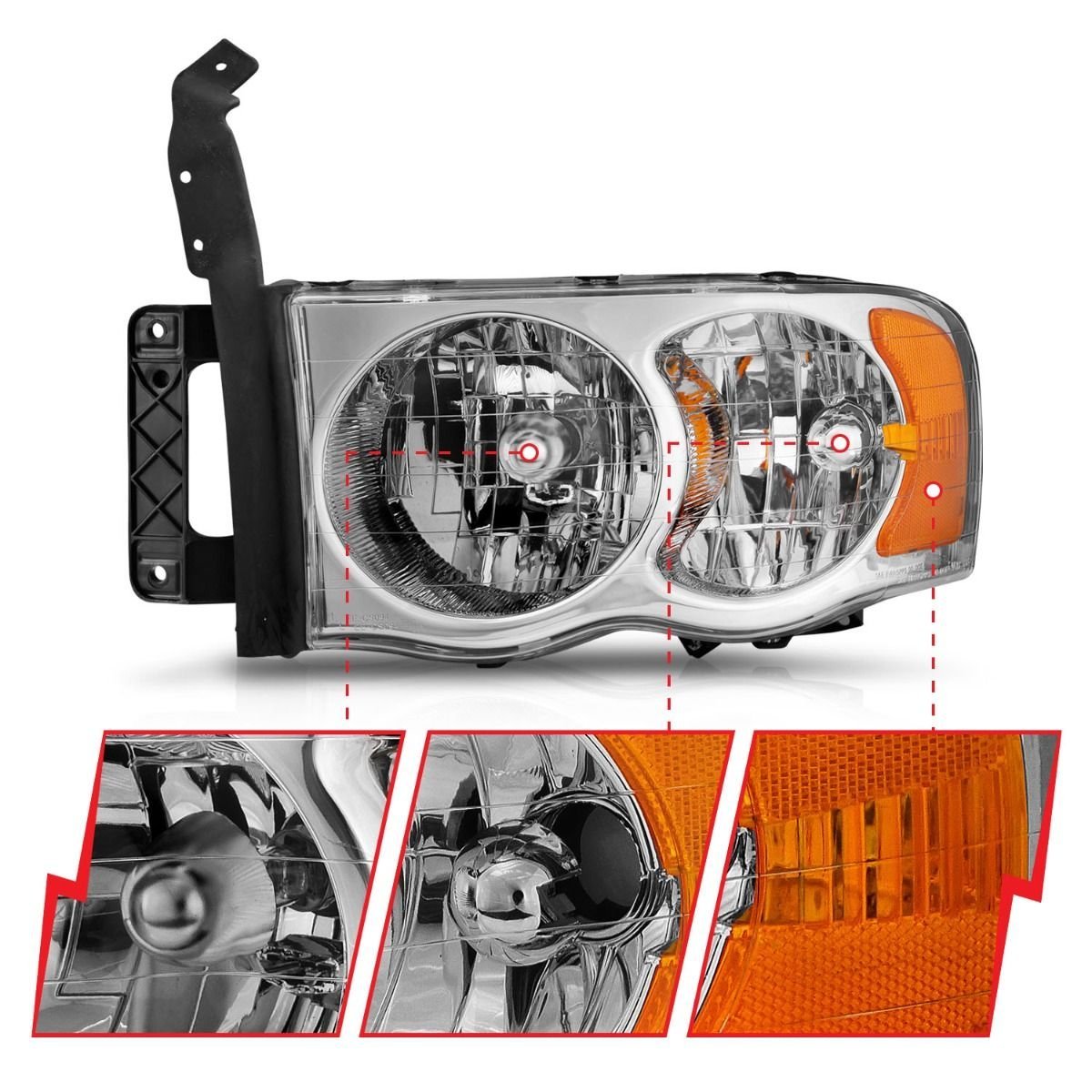 Dodge Ram 1500 02-05 / Ram 2500/3500 03-05 Crystal Headlights Chrome Housing - Image 3