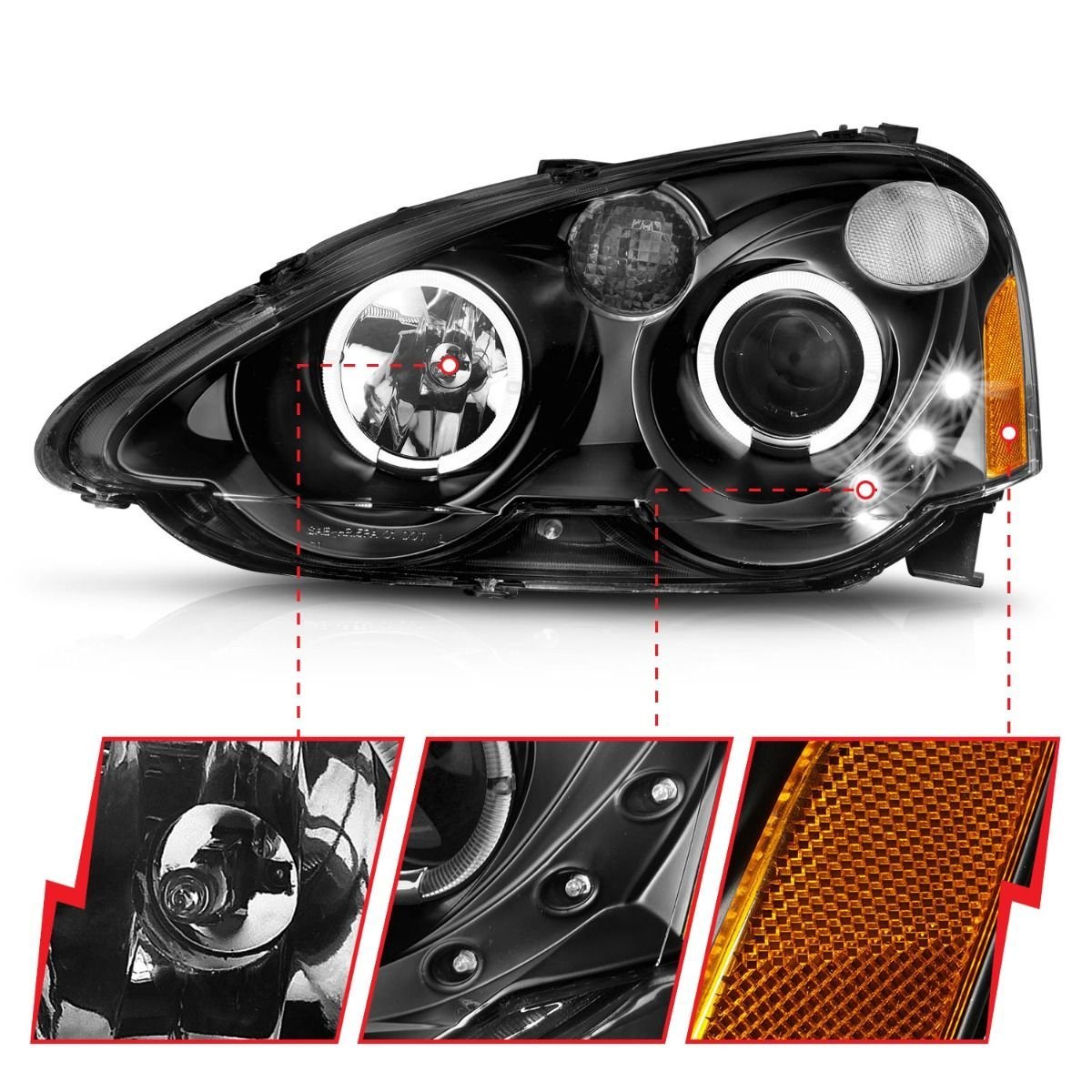 Acura RSX 02-04 Projector Led Halo Headlights Black - Image 3