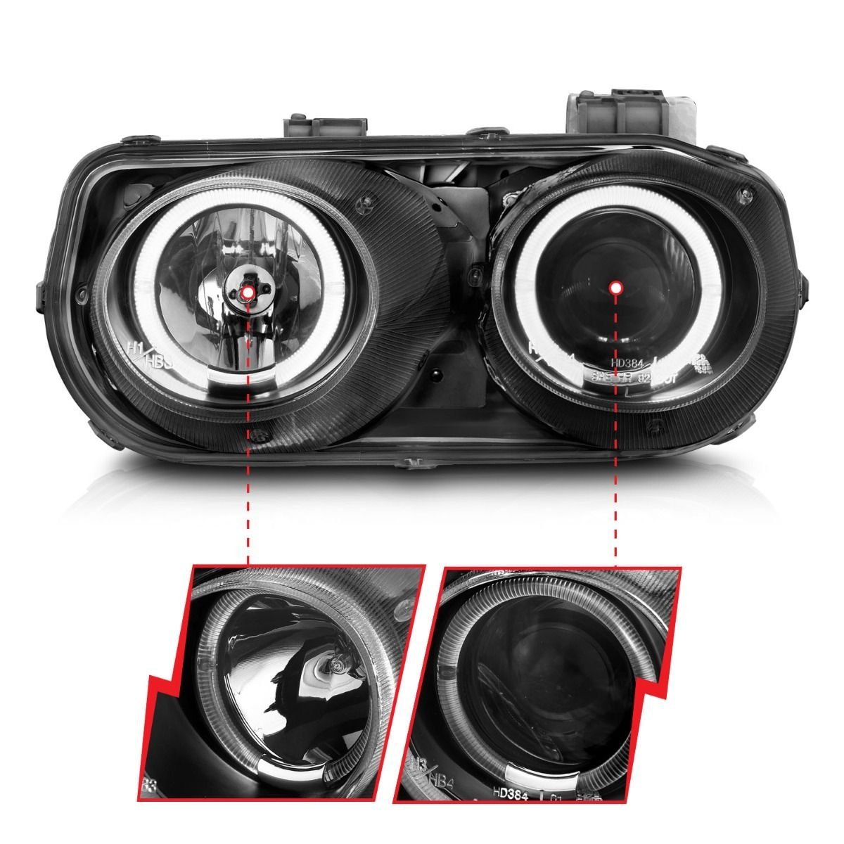 Acura Integra 94-97 Projector Halo Headlights Black - Image 2