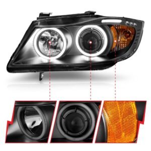 BMW 3 Series E90/E91 06-08 Projector Headlights Black - Image 3