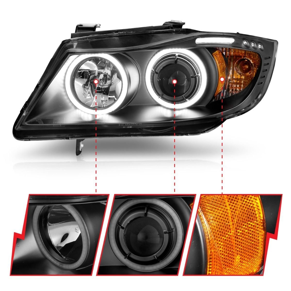 BMW 3 Series E90/E91 06-08 Projector Headlights Black - Image 3