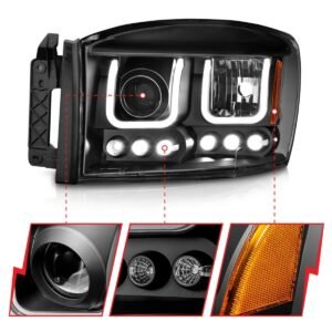 Dodge Ram 1500 06-08 / Ram 2500/3500 06-09 Projector Headlights W/ U-bar Light W/ Black Housing - Image 3