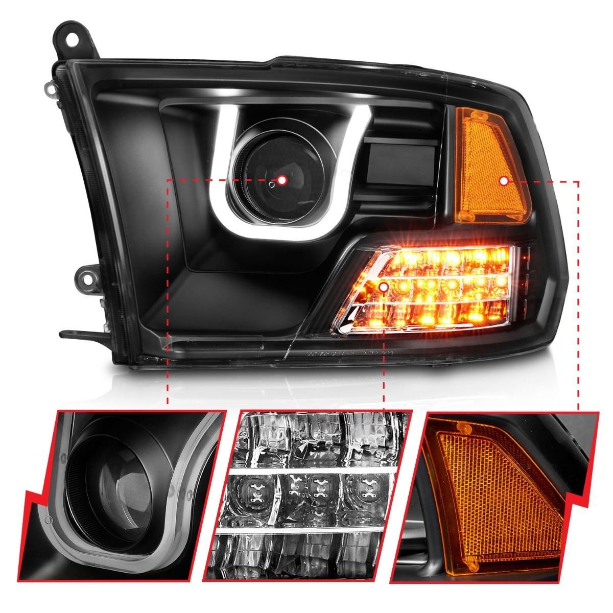 Dodge Ram 1500 09-18 / Ram 2500/3500 10-18 Projector U-bar Headlights Black (for Non-projector Models) - Image 3